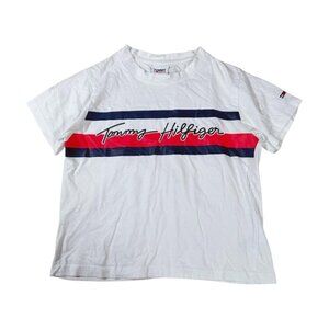 Tommy Hilfiger white and red cotton t-shirt crop top Y2K